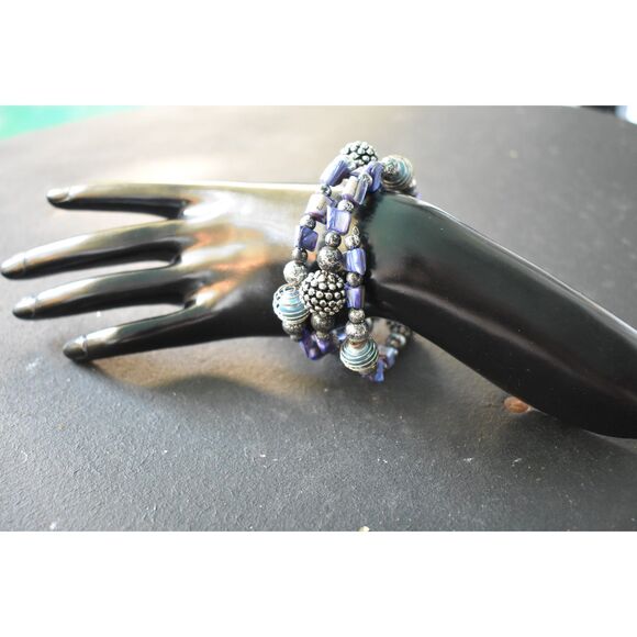 Silver & Blue Wrap Bracelet – Stretchable Coastal Chic Statement - Picture 6 of 6